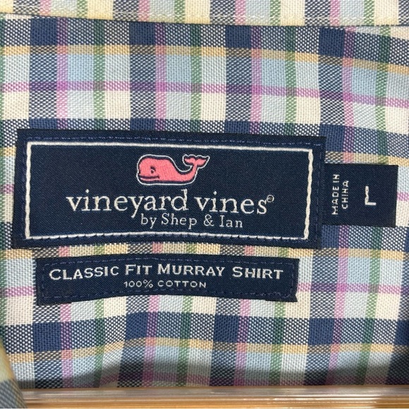 Vineyard Vines Classic Fit Murray Long Sleeve Blue Plaid Cotton Shirt Men Large - Picture 3 of 5